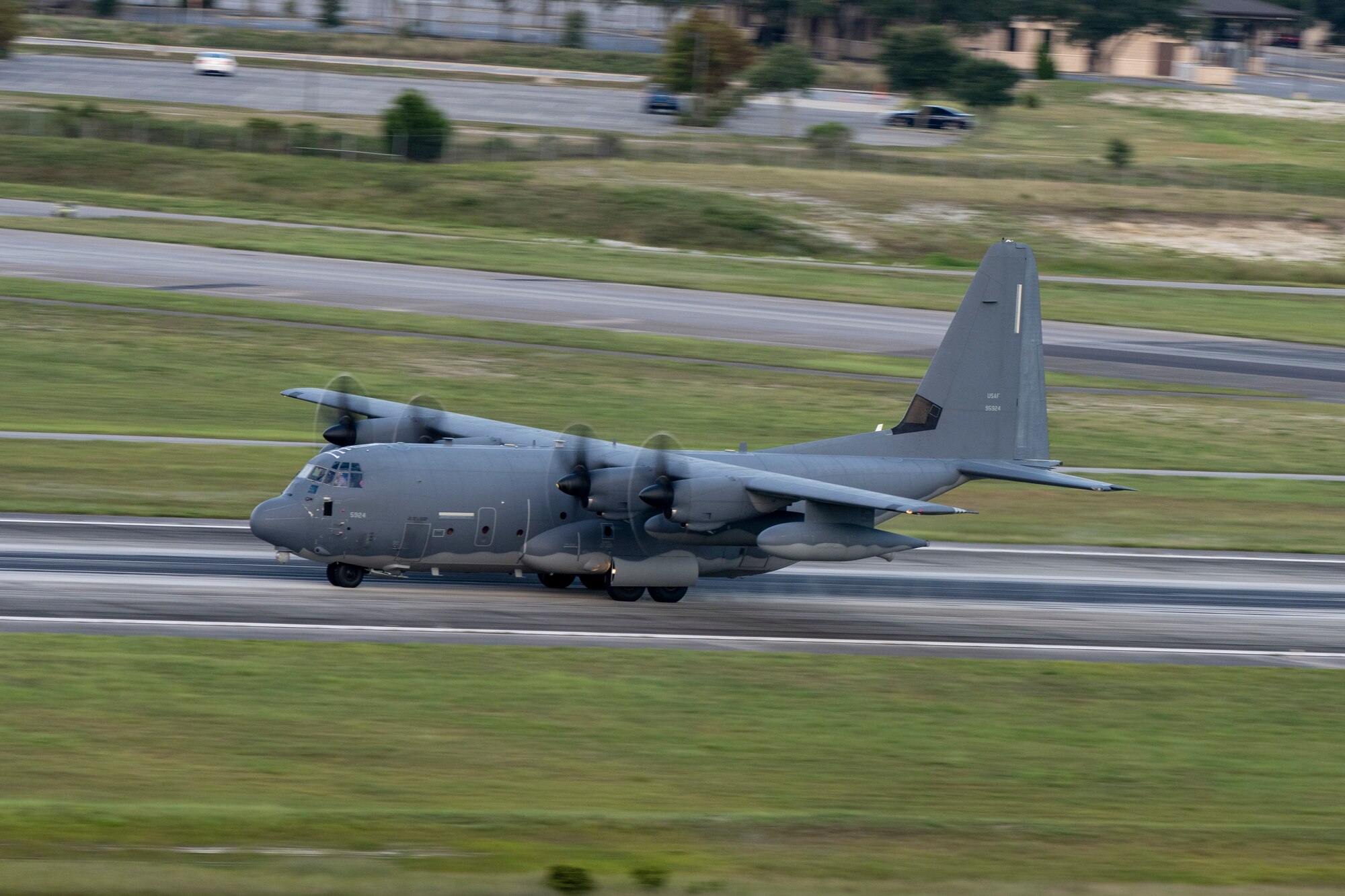 An MC-130J Commando II aircraft from the 1st Special Operations Wing takes off from Hurlburt Field, Florida, Jul. 6, 2023. The 1st Special Operation Wing, especially postured for rapid intervention in any crisis or conflict, launched two MC-130Js in support of U.S. Southern Command to enhance collective readiness, capability and contribute to regional security in the Western Hemisphere.