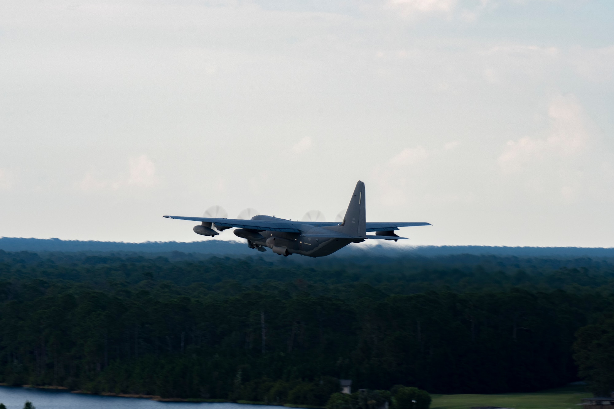 An MC-130J Commando II aircraft from the 1st Special Operations Wing takes off from Hurlburt Field, Florida, Jul. 6, 2023. The 1st Special Operation Wing, especially postured for rapid intervention in any crisis or conflict, launched two MC-130Js in support of U.S. Southern Command to enhance collective readiness, capability and contribute to regional security in the Western Hemisphere. (U.S. Air Force Photo by Airman 1st Class Hussein Enaya)