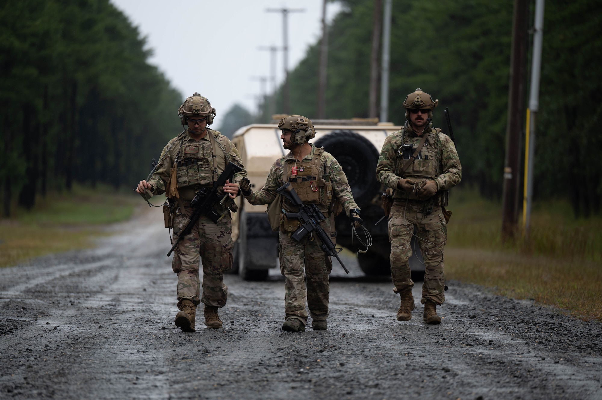 U.S. Air Force Airmen assigned to Joint Base McGuire-Dix-Lakehurst, explosive ordnance disposal technicians from the 87th Civil Engineer Squadron, prepare to dispose of the disabled ordinance at Joint Base McGuire-Dix-Lakehurst, N.J., on Sept 26, 2023. The EOD technicians are trained to clear unexploded ordinance from an improvised flight line. (U.S. Air Force photo by Airman 1st Class Aidan Thompson)