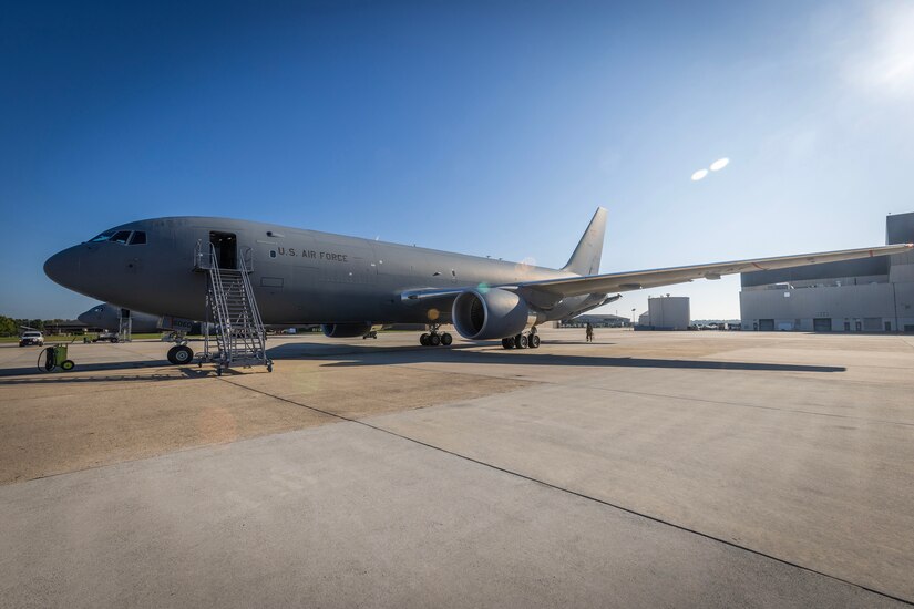 A U.S. Air Force KC-46A Pegasus is prepared for a sortie crewed by Airmen with the New Jersey Air National Guard’s 108th Wing’s 141st Air Refueling Squadron at Joint Base McGuire-Dix-Lakehurst, New Jersey, Oct. 3, 2023. Seventeen pilots, boom operators, and crew chiefs made 108th history when they flew their first sortie on the KC-46A. (New Jersey National Guard photo by Mark C. Olsen)