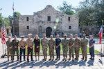 Joint Recruiting Commander’s Conference (JRCC) attendees take a group photo in front of The Alamo, San Antionio, TX, Sept. 20, 2023. The conference brought together Recruiting Command, Accession Policy and USMEPCOM leaders to discuss issues and opportunities for collaboration and share ideas and best practices. (U.S. Air National Guard photo by Master Sgt. Devin Doskey)
