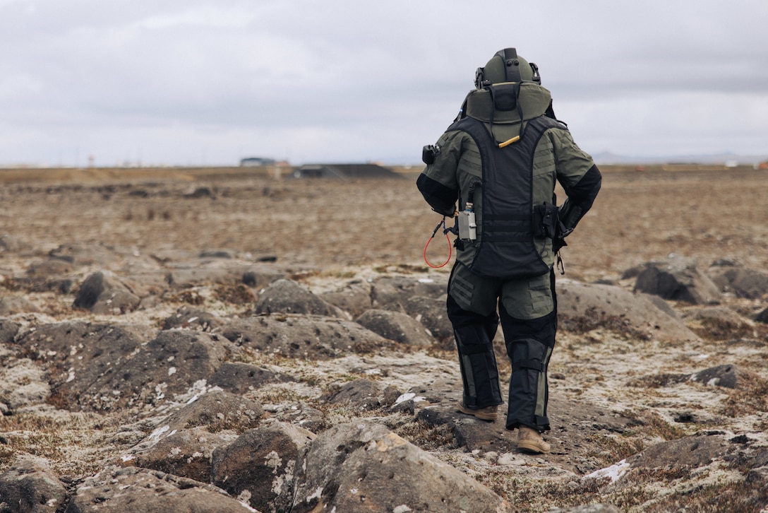 U.S. Marine Corps Staff Sgt. Mark Frick, a native of Baltimore, Maryland and explosive ordnance disposal team leader with the 26th Marine Expeditionary Unit , approaches a simulated improvised explosive device during Exercise Northern Challenge 2023, Keflavik Airport, Iceland, Sept. 22, 2023. Northern Challenge 23 is an Icelandic Coast Guard-led bomb disposal exercise, hosted to train teams from over a dozen nations with response to incidents involving simulated improvised and military explosive devices. The San Antonio-class amphibious transport dock ship USS Mesa Verde , assigned to the Bataan Amphibious Ready Group and embarked 26MEU(SOC), under the command and control of Task Force 61/2, is on a scheduled deployment in the U.S. Naval Forces Europe area of operations, employed by U.S. Sixth Fleet to defend U.S., Allied, and partner interests.