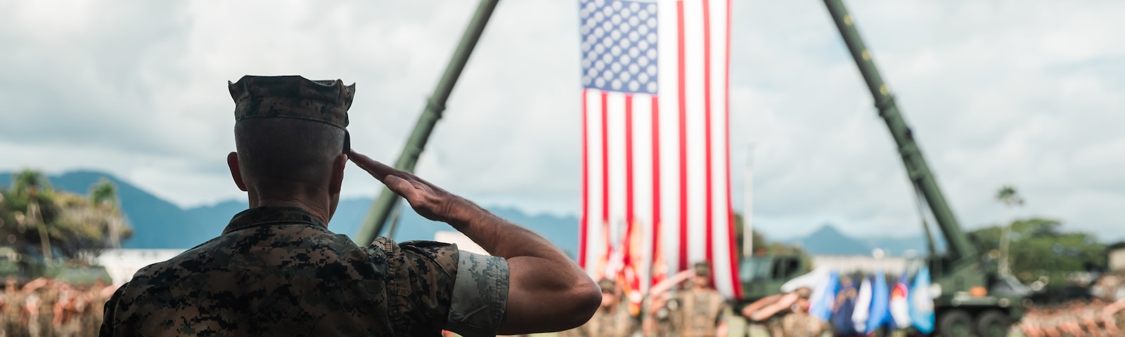 U.S. Marine Corps Maj. Gen. Jay M. Bargeron, 3d Marine Division commanding general, renders a salute during the redesignation ceremony of 3d Marines to 3d Marine Littoral Regiment aboard Marine Corps Base Hawaii, March 3, 2022. The 3d MLR will serve as a key enabler for joint, allied, and partnered forces, will integrate with naval forces, and will enable multi-domain maneuver and fires within contested spaces.  The transition of 3d Marines to 3d MLR is in accordance with Force Design 2030 and one of the first major steps to facilitating a shift as the Marine Corps divests in legacy capabilities and builds a force that is optimized for operations envisioned within the Commandant’s Planning Guidance. (U.S. Marine Corps photo by Cpl. Patrick King)