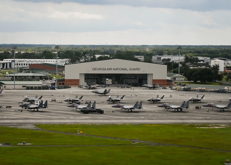 The Air Dominance Center flight line is viewed from an aerial perspective.