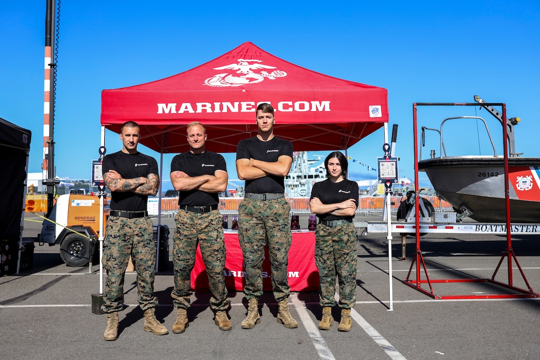 U.S. Marines with Recreuiting Station Seattle, 12th Marine Corps District, participate in Seattle Fleet Week, Aug. 3, 2023. Now in its 73 year, Seattle Fleet Week offers people in the tri-state area an unparalleled opportunity to meet U.S. Marines, U.S. Navy Sailors, and U.S. Coast Guardsmen, and learn about the latest maritime capabilities. (U.S. Marine Corps photo by Sgt. Yvonna Guyette)
