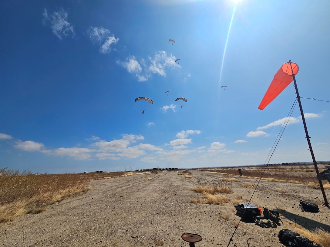 The 412th Operations Support Squadron Test Parachute Team from Edwards AFB conducts a military freefall jump in Peru during the Resolute Sentinel 2023 exercise alongside Peruvian Armed Forces in July of 2023. Edwards, known for its cutting-edge research and testing facilities, sent a specialized team of test parachutists to share their expertise and refine their skills alongside their Peruvian counterparts. (U.S. Air Force photo by 412th OSS)