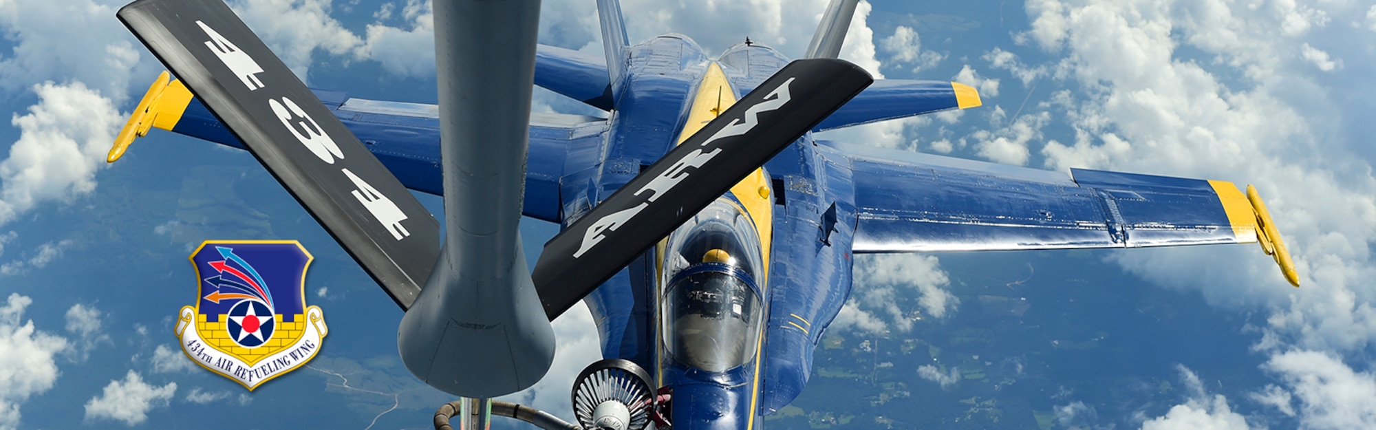 Two KC-135R Stratotankers from the 434 Air Refueling Wing at Grissom Air Reserve Base, Ind., refueled seven F/A-18 Hornets from the U.S. Navy Blue Angels aerial demonstration team Sept. 26, 2018.  The demonstration team linked up with the Hoosier Wing tankers while traveling from their home base at Pensacola Naval Air Station, Fla., en route to their next air show at Marine Corps Air Station Miramar, Calif. (U.S. Air Force photo by Staff Sgt. Chris Massey)