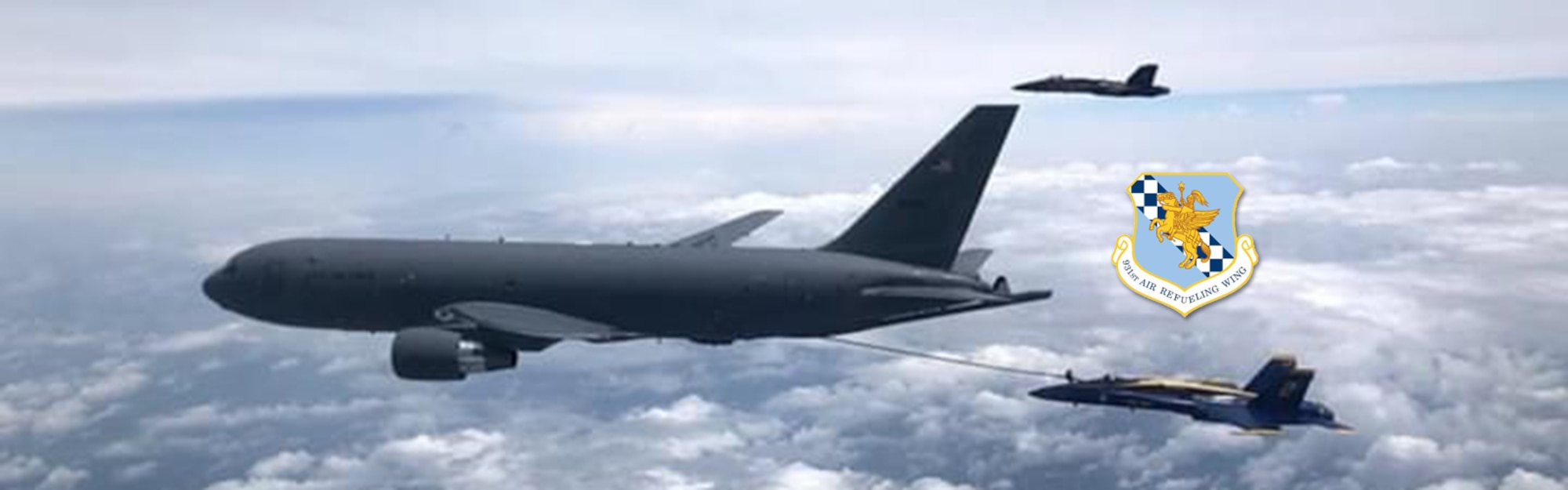 A KC-46 Pegasus assigned to the 931st Air Refueling Wing, McConnell Air Force Base, Kan., lines up to refuel an U.S. Navy Blue Angels F/A-18 Hornet, July 1, 2020 over South Dakota. This marks the first time the 931st ARW refueled the Blue Angels using a KC-46. The KC-46 represents the beginning of a new era in air-to-air refueling capability to support the U.S. Air Force, Navy and Marine Corps. The modernized fly-by-wire boom provides a larger air-refueling envelope than the KC-46’s predecessor, the KC-135 Stratotanker. In addition to the boom, the aircraft is capable of refueling through drogue and wing aerial fueling pods, or WARPs, to provide simultaneous multi-point air refueling. (U.S. Air Force photo by Maj. Andrea Morris)