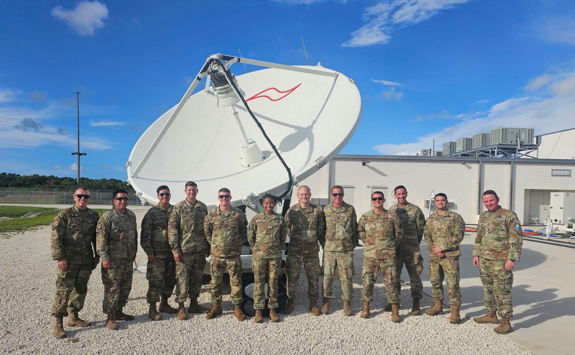 Members from the 114th Electromagnetic Warfare Squadron, 71st, 73rd, and 75th Intelligence, Surveillance, and Reconnaissance Squadrons, 392d Combat Training Squadron, and 379th Space Range Squadron, pose for a group photo during BLACK SKIES 23-3 at Cape Canaveral Space Force Station, Sept. 21, 2023. The BLACK SKIES exercise series focuses on tactical Space Electromagnetic Warfare. (Courtesy photo)