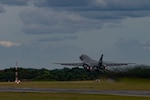 A B-1B Lancer takes off at RAF Fairford, United Kingdom.