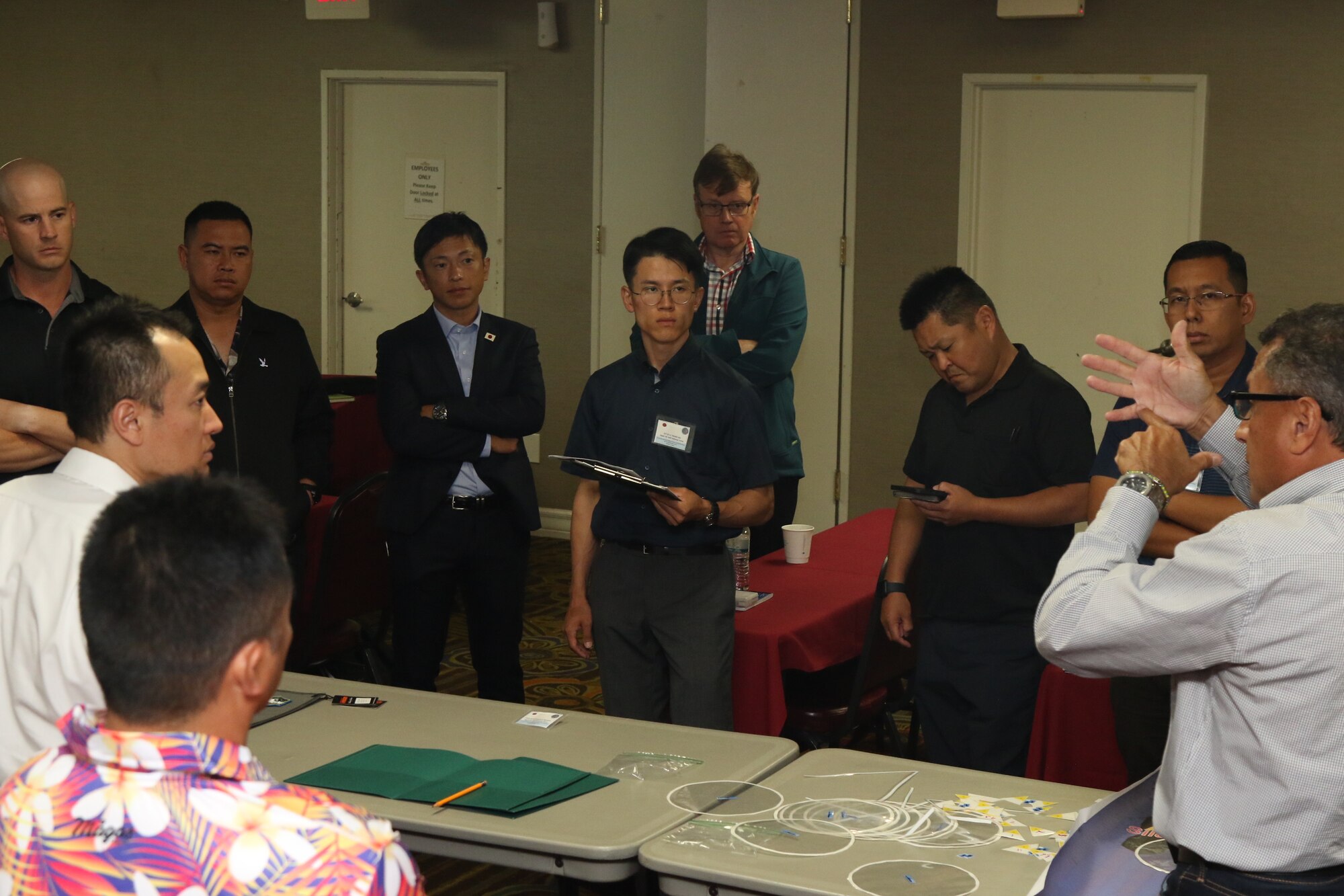 Carlos Betancourt, Pacific Integrated Air and Missile Defense Center partner engagement lead, provides instruction on developing a critical asset list to members of the Japan Air Self-Defense Force, Royal Australian Air Force, Royal Malaysian Air Force, Indonesian Air Force and the U.S. Army’s 38th Air Defense Artillery Brigade, Task Force TALON, El Paso, Texas, September 25-30, 2023. (Courtesy photo by U.S. Army Sgt Christian Morton)
