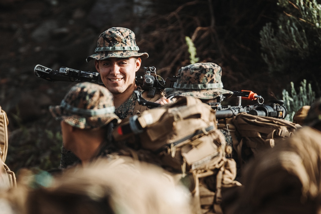 U.S. Marines with 2/23 conduct a conditioning hike during Mountain Exercise 4-23
