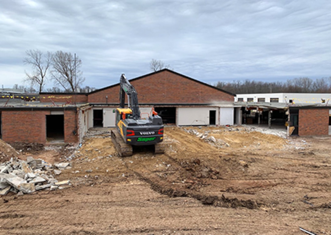 Much of the existing Wisconsin Army National Guard armory in Appleton, Wis., was torn down as part of a $15 million renovation for the battalion headquarters armory in Appleton, Wis.