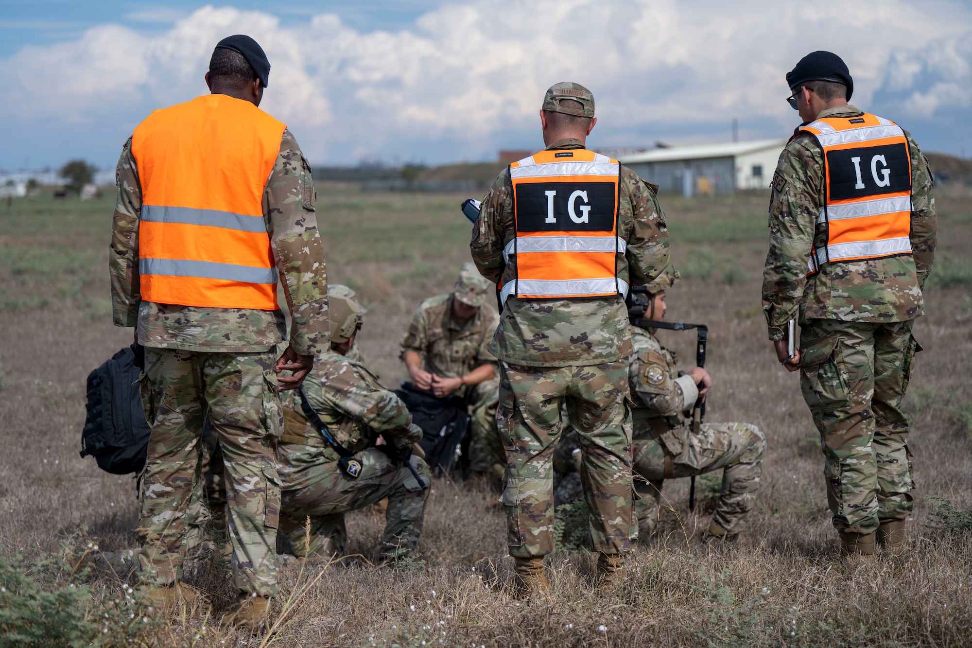 U.S. Air Force members assigned to the 39th Wing Inspector General office observe members participating in a readiness exercise at Incirlik Air Base, Türkiye, Oct. 3, 2023.