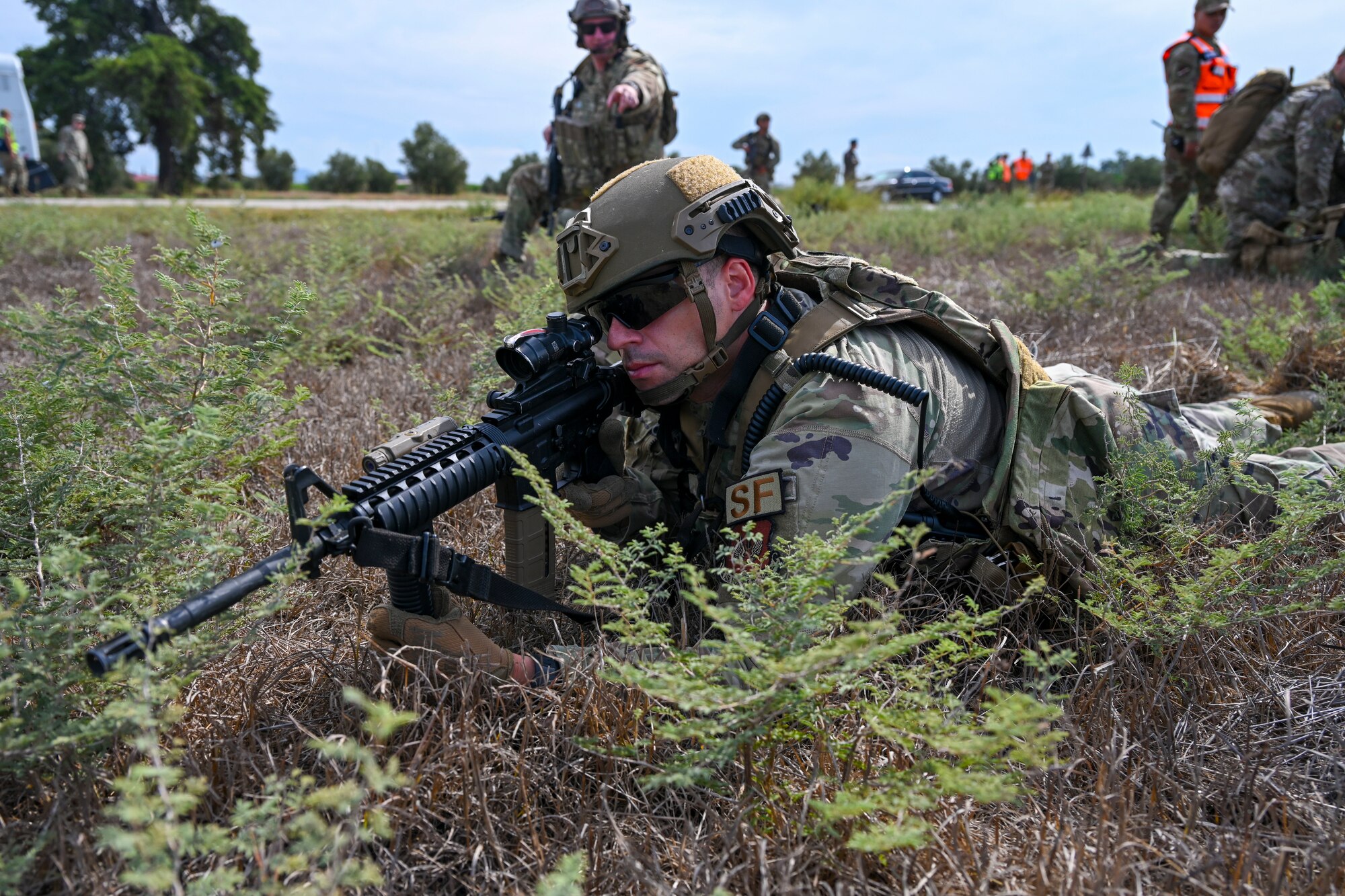 U.S. Air Force Staff Sgt. Geovanie Medina-Moreno, 39th Security Forces Squadron response force member, stands guard during a readiness exercise at Incirlik Air Base, Türkiye, Oct. 3, 2023.