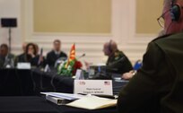 U.S. Army Maj. Gen. Greg Knight, adjutant general, Vermont National Guard, listens to a speaker during the 26th US-Adriatic Charter Chiefs of Defense Conference (CHOD) in Skopje, North Macedonia, September 27, 2023.