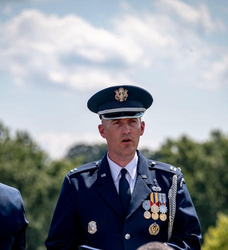 Air Force Reserve Chaplain (Capt.) Andrew Lloyd presides over a funeral service at Arlington National Cemetery. (Courtesy photo)