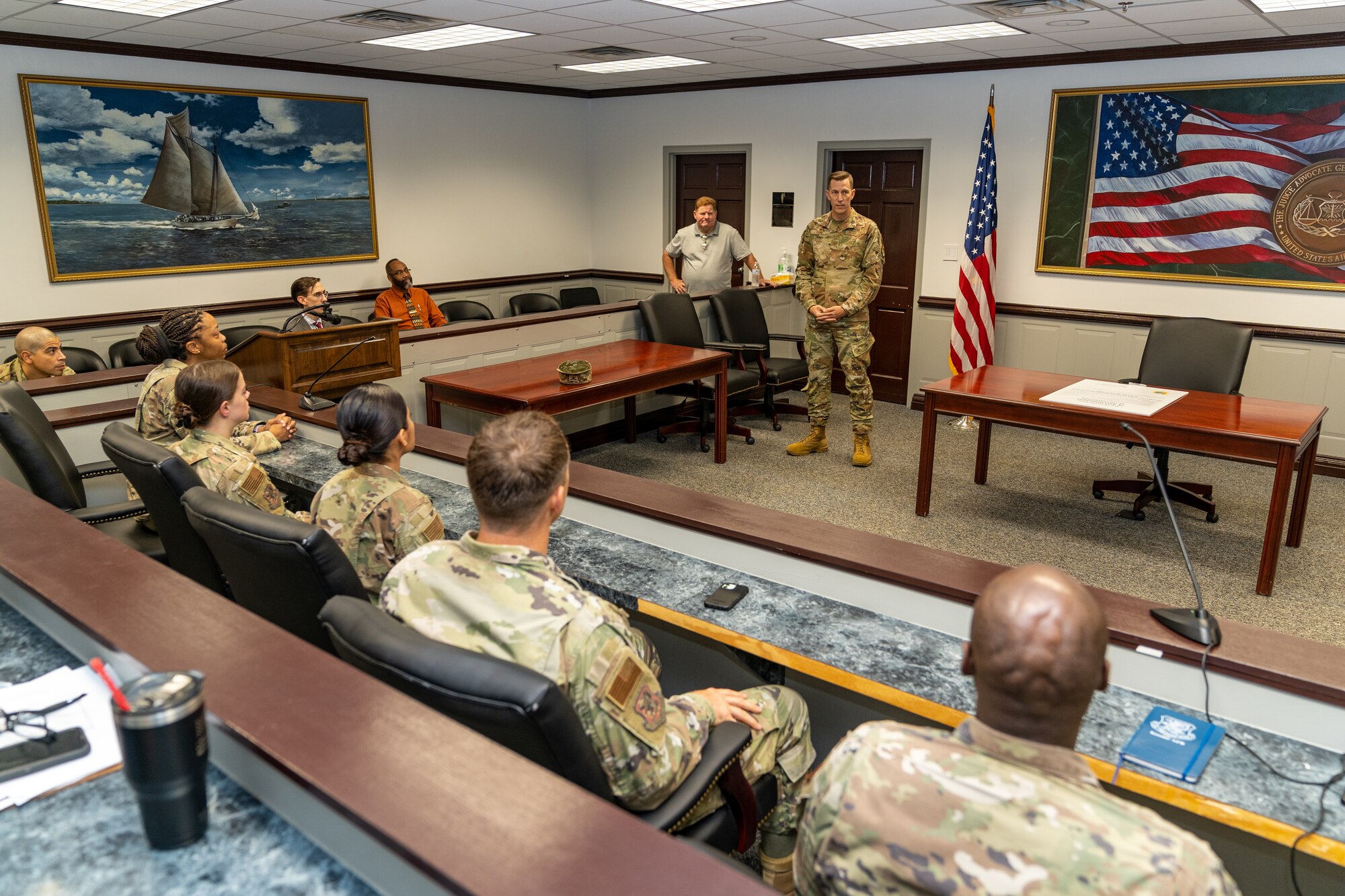 U.S. Air Force Col. Billy Pope Jr., 81st Training Wing commander, gives his opening remarks before signing the proclamation for National Disability Employment Month at Keesler Air Force Base, Mississippi, Oct. 5, 2023.