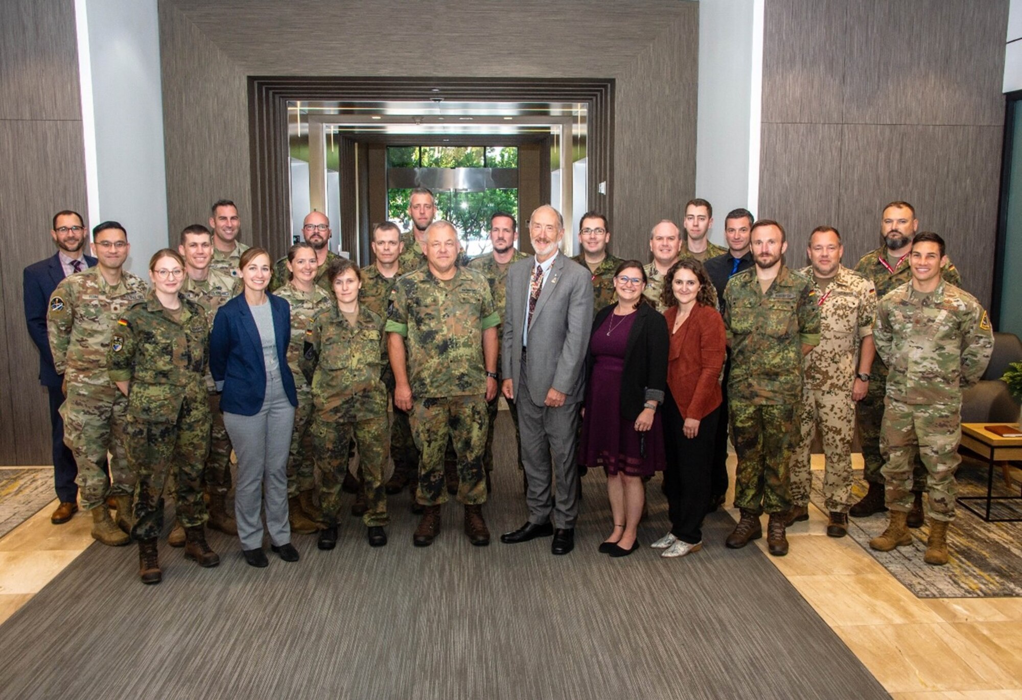 A German Military Delegation with representatives from DEU Space Command and DEU Cyber and Information Domain Service HQ, met with Dr. Stephen Pluntze, executive director of Space Systems Command’s (SSC) International Affairs Office, during their tour of SSC in the Aerospace building in El Segundo, Calif. on Aug. 31, 2023. (Photo by Van De Ha, SSC)