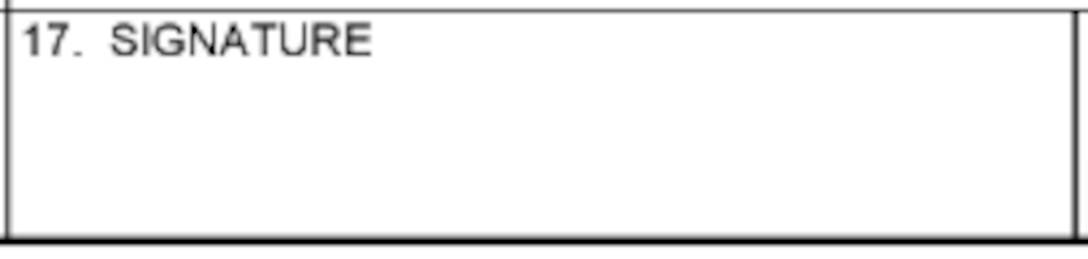 Box 17 of the Solicitation, Offer, and Award Form (SF33) for Signature field.