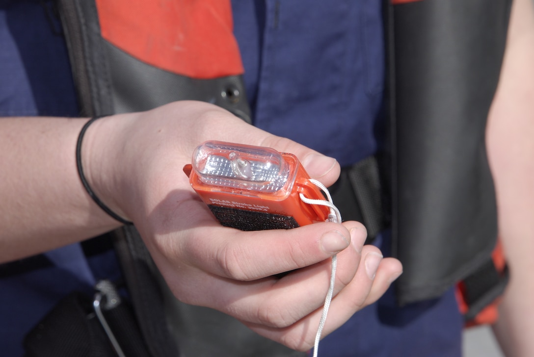 The distress signal light is a compact strobe light that gives 50-70 flashes per minute with the luminous intensity of 100,000-candle power and can last up to nine hours continuously or 18 hours intermittently.