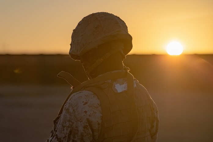 A U.S. Marine Corps recruit with Delta Company, 1st Recruit Training Battalion, waits to begin the table two course of fire at Marine Corps Base Camp Pendleton, Calif., Oct. 3, 2023. Table two course of fire teaches recruits the fundamentals of safety and marksmanship in combat shooting positions and rifle carries. (U.S. Marine Corps photo by Lance Cpl. Jacob B. Hutchinson)
