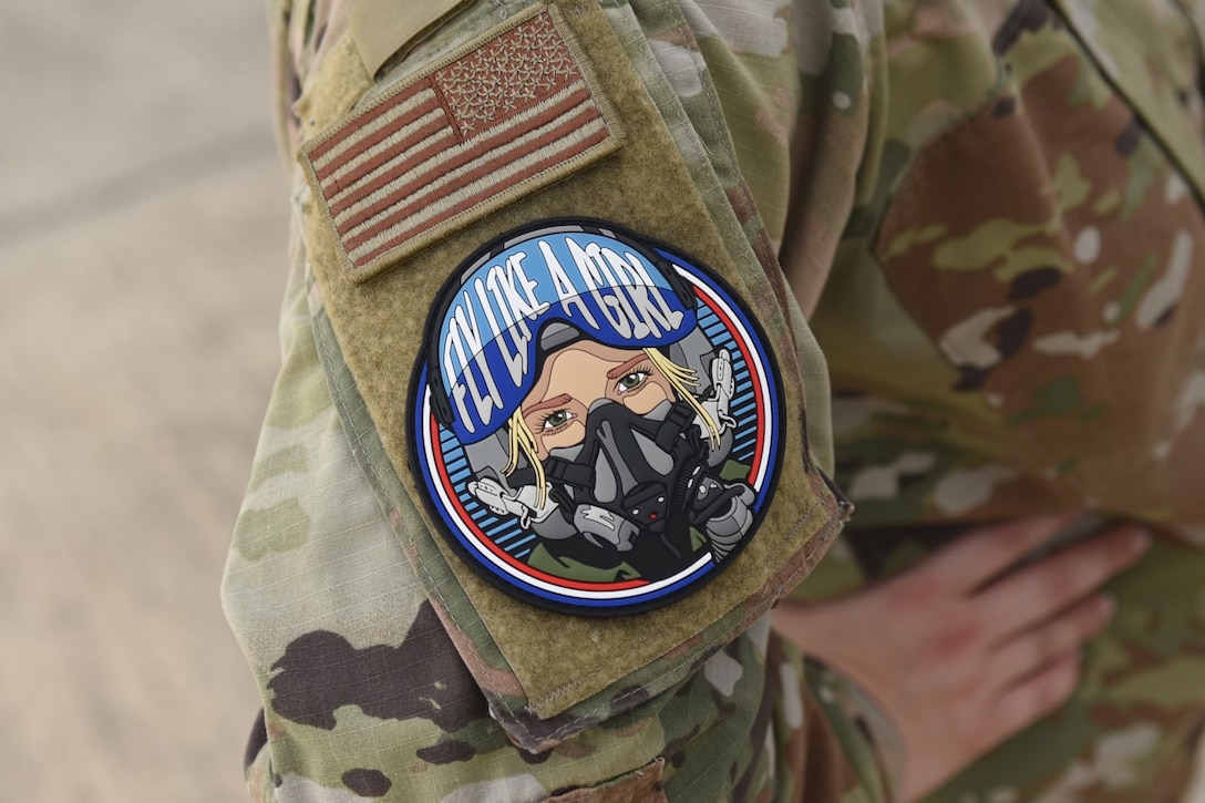 The “Fly Like a Girl” patch that was given to all active duty who were a part of the Torch Athena Conference and Girls in Aviation Day.