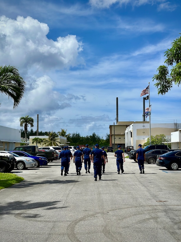 The U.S. Coast Guard Forces Micronesia/Sector Guam command cadre inspect storm preparations at the unit in Guam ahead of Tropical Storm Bolaven on Oct. 9, 2023. Tropical Storm Bolaven strengthened after passing through the Federated States of Micronesia and is forecast to intensify through Tuesday afternoon, possibly becoming a typhoon. (U.S. Coast Guard photo by Chief Warrant Officer Sara Muir)