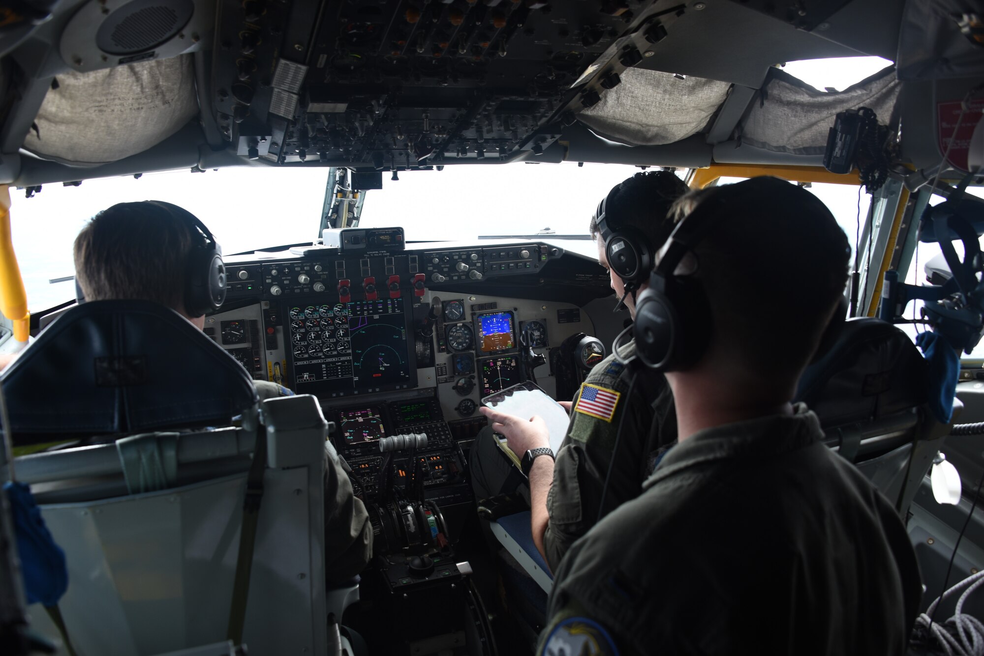 Pilot Capt. Michael Wentworth and aircrew, fly a U.S. Air Force KC-135 Stratotanker from the Iowa Air National Guard’s 185th Air Refueling Wing over Kinnick stadium in Iowa City, Iowa for the Iowa vs. Perdue football game.