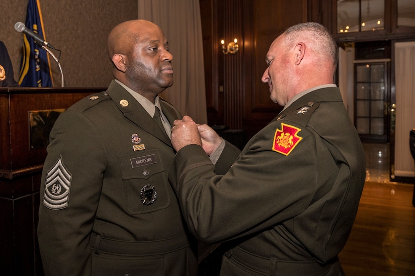 Command Sgt. Maj. Tyrone Mickens of the Pennsylvania Army National Guard Recruiting and Retention Battalion receives the prestigious Maj. Octavius V. Catto Medal at a ceremony Oct. 7 at the Union League of Philadelphia. (Pennsylvania National Guard photo by Staff Sgt. Wilfredo Acosta Jr.)