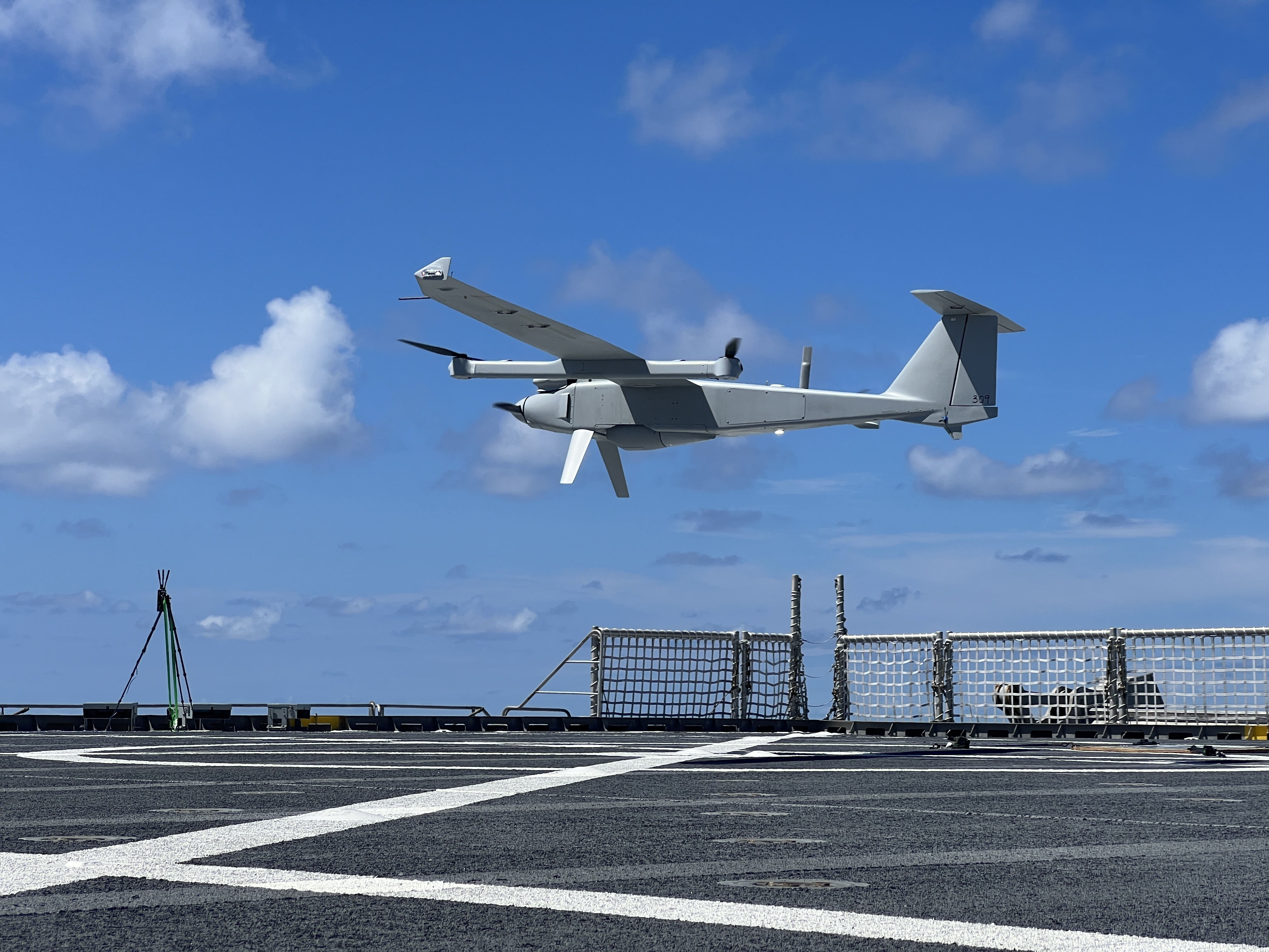 USNS Burlington (T-EPF 10) flies a UAV during Hybrid Fleet Campaign Event in the Atlantic Ocean.