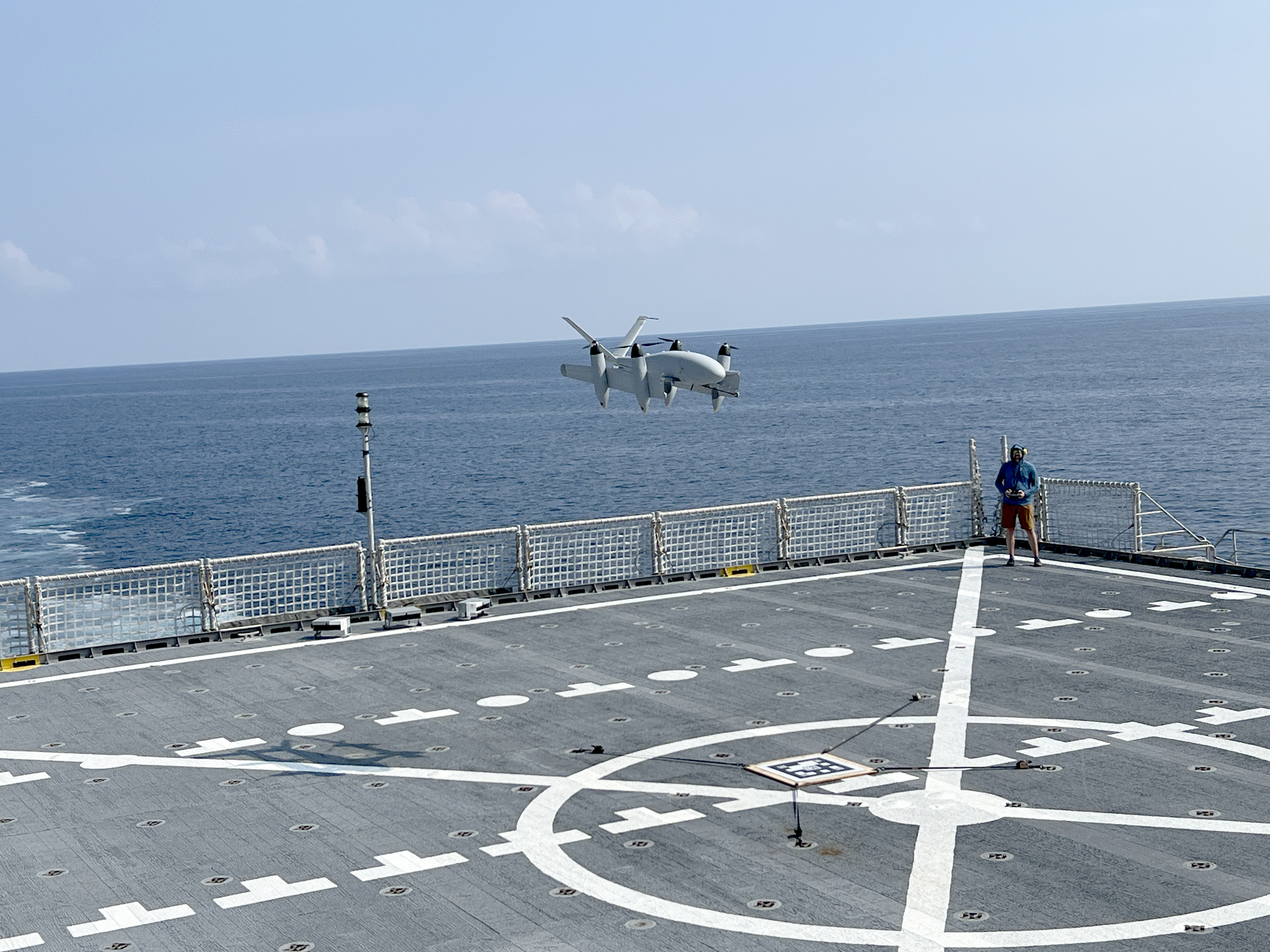 USNS Burlington (T-EPF 10) flies a UAV during Hybrid Fleet Campaign Event in the Atlantic Ocean.