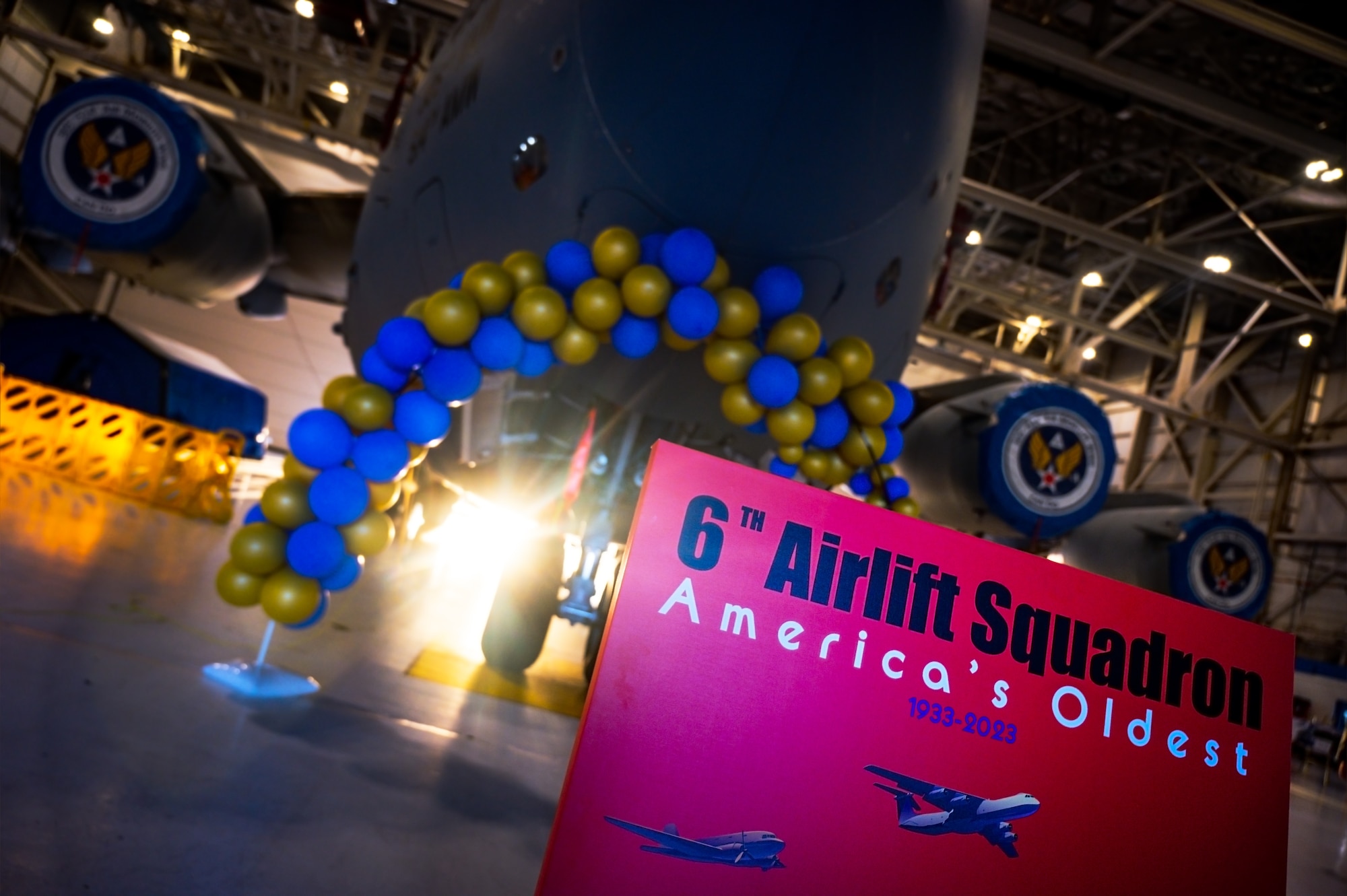Airmen assigned to the 305th Air Mobility Wing’s 6th Airlift Squadron commemorate its 90th anniversary at Joint Base McGuire-Dix-Lakehurst, N.J. on 5 Oct, 2023. The Airlift Squadron is the oldest in the Air Force and derives its nickname, the Bully Beef Express, from its days of delivering beef food rations to British and Australian soldiers during World War II.