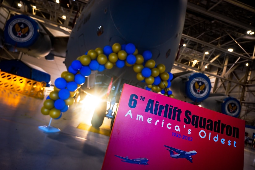 Airmen assigned to the 305th Air Mobility Wing’s 6th Airlift Squadron commemorate its 90th anniversary at Joint Base McGuire-Dix-Lakehurst, N.J. on 5 Oct, 2023. The Airlift Squadron is the oldest in the Air Force and derives its nickname, the Bully Beef Express, from its days of delivering beef food rations to British and Australian soldiers during World War II.