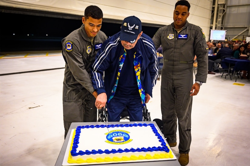 Airmen assigned to the 305th Air Mobility Wing’s 6th Airlift Squadron commemorate its 90th anniversary at Joint Base McGuire-Dix-Lakehurst, N.J. on 5 Oct, 2023. The Airlift Squadron is the oldest in the Air Force and derives its nickname, the Bully Beef Express, from its days of delivering beef food rations to British and Australian soldiers during World War II.