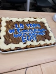 cake with blue and white icing