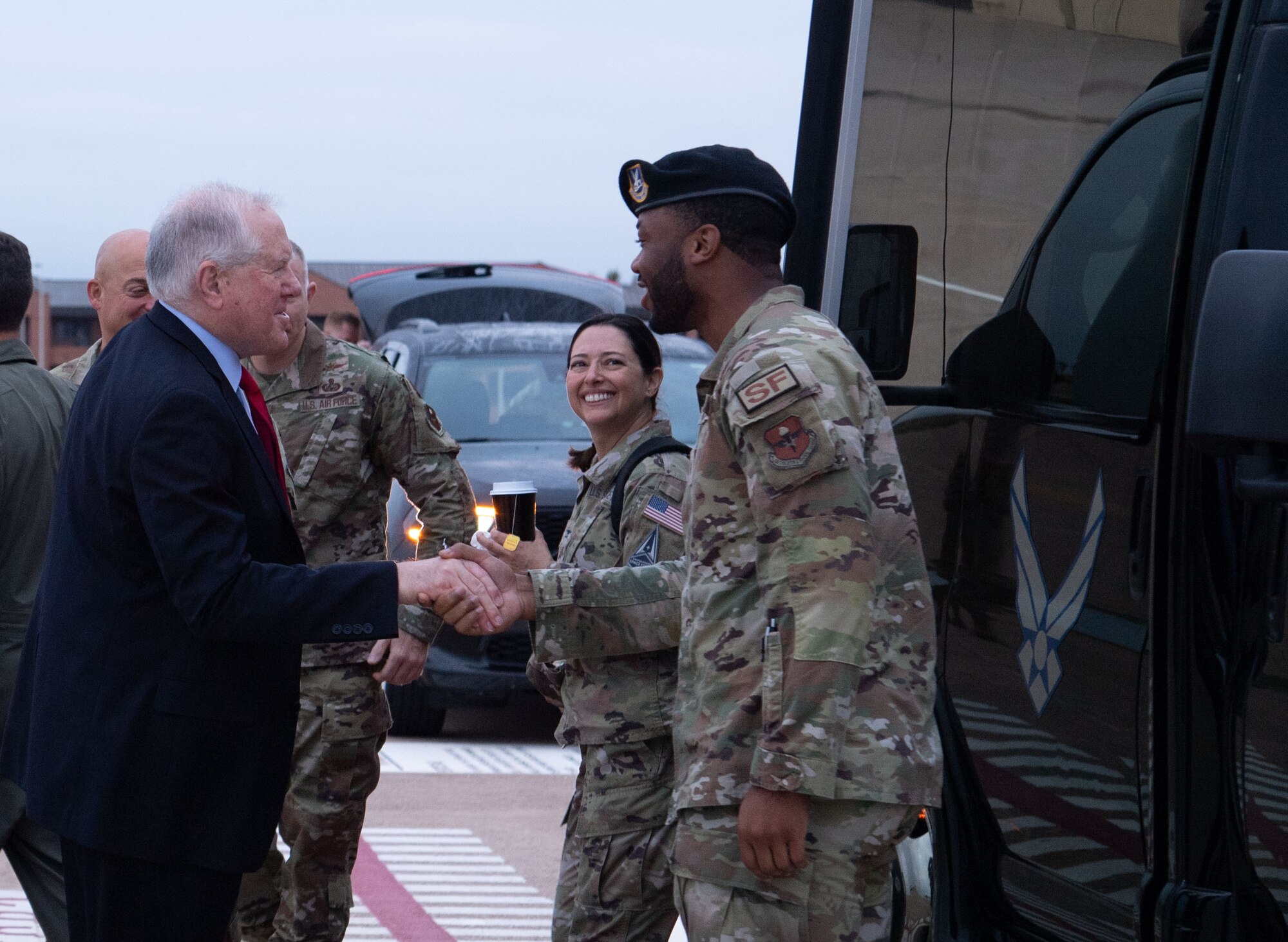 SECAF coins Tech. Sgt. Johnson during his visit.