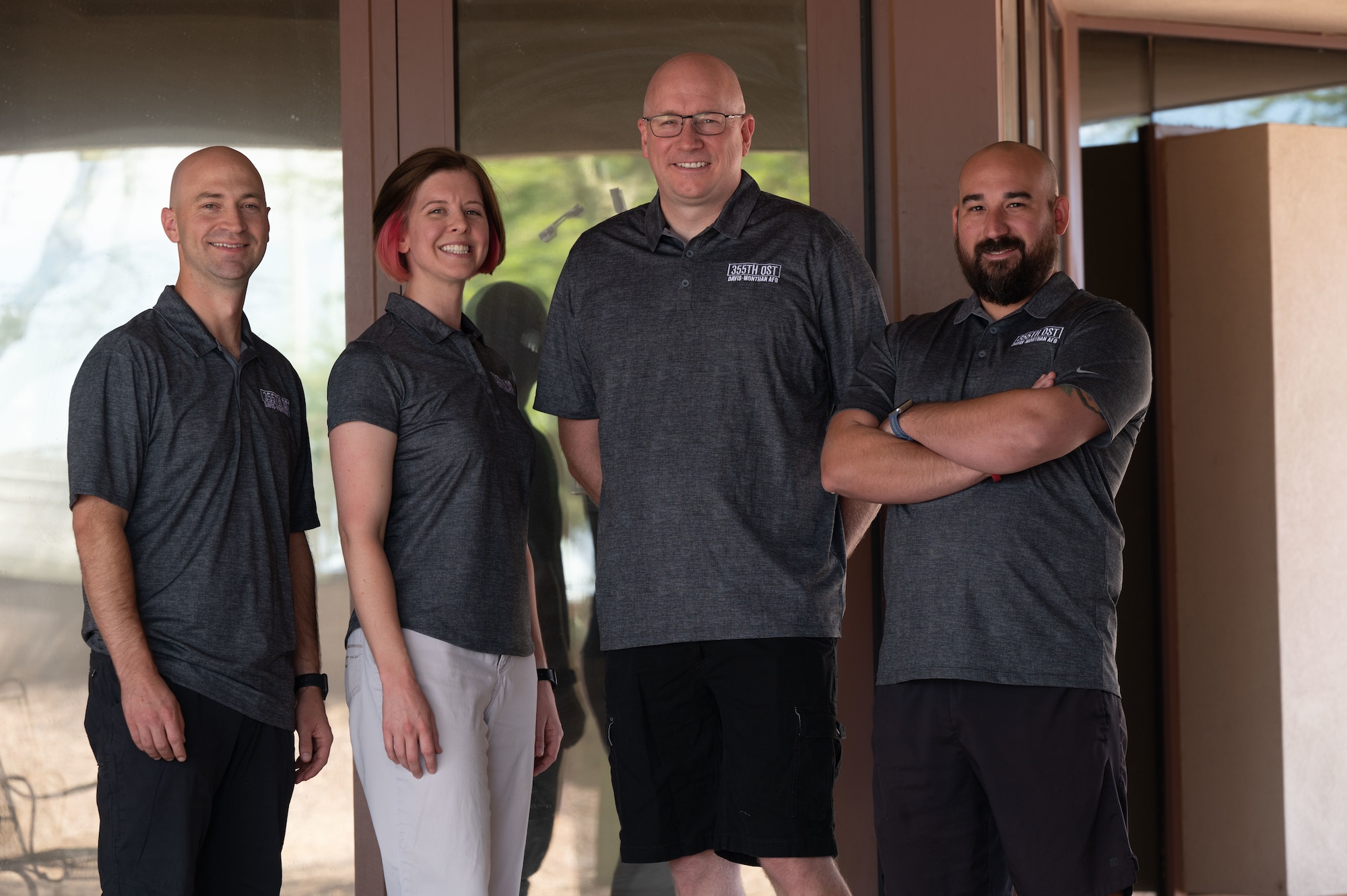 The Operational Support Team poses for a photo at Davis-Monthan Air Force Base, Ariz., Sept. 22, 2023. The OST organized several classes to prevent injuries of U.S. Airmen. (U.S. Air Force photo by Airman 1st Class Robert Allen Cooke III)