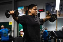 U.S. Marine Corps Sgt. Gabriela Rodriguez, a warehouse clerk with Staff Noncommissioned Officers Academy Hawaii, Marine Corps Base Hawaii, lifts weights at the Semper Fit Center, MCBH, Sept. 27, 2023. Rodriguez recently made headlines in the competitive powerlifting world, breaking several state records in her weight class at the 2023 USA Powerlifting Wahine Open. (U.S. Marine Corps photo by Lance Cpl. Hunter Jones)