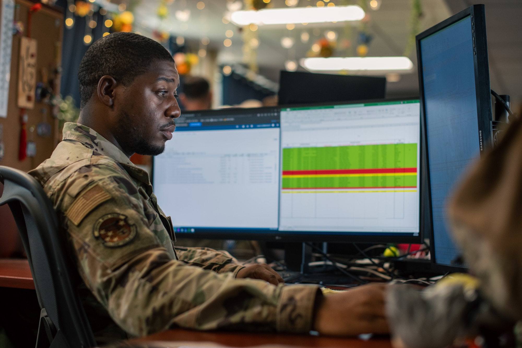 An Airman reviews documents.