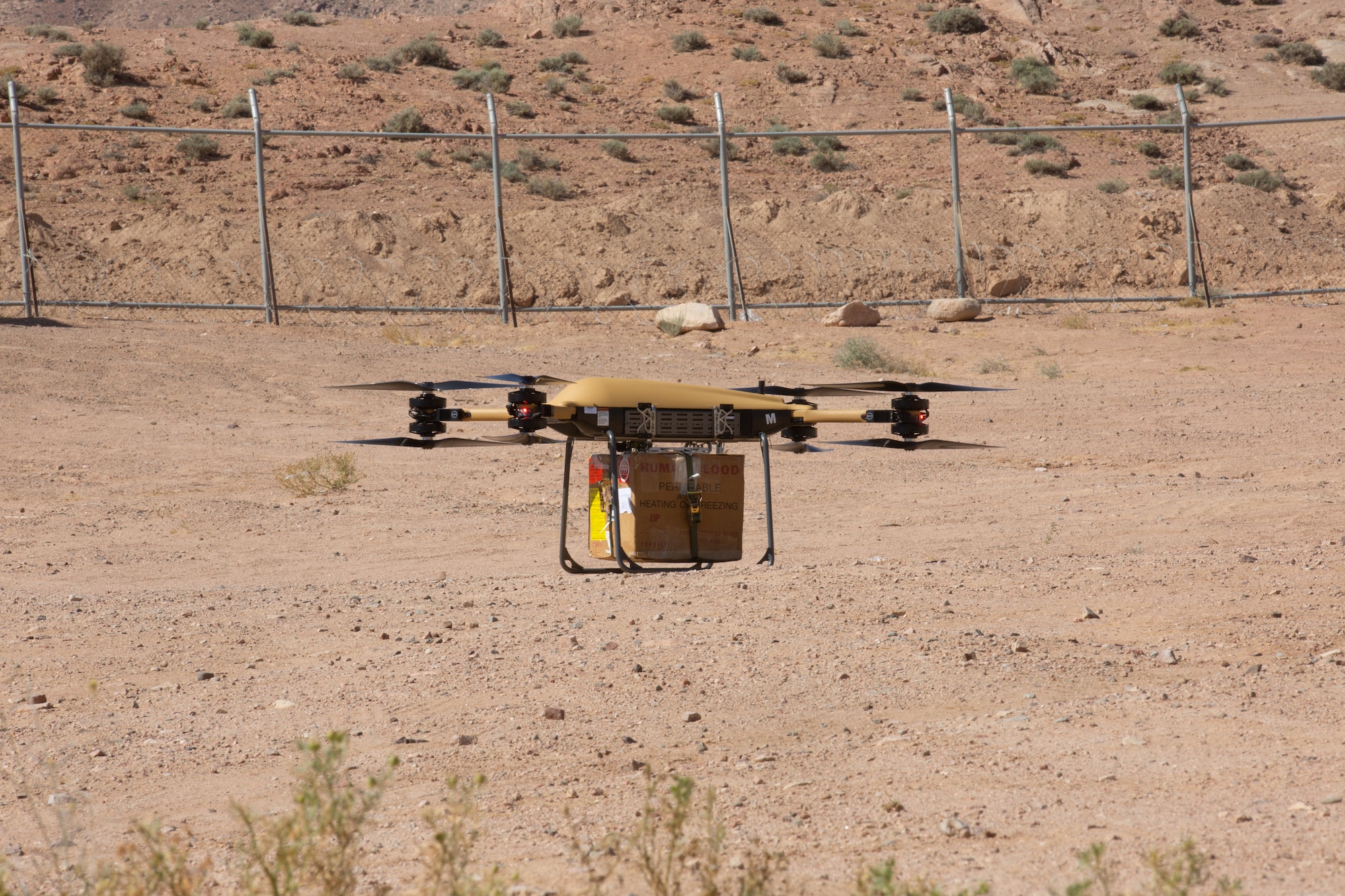 A Tactical Resupply Vehicle 150 flies carrying cargo