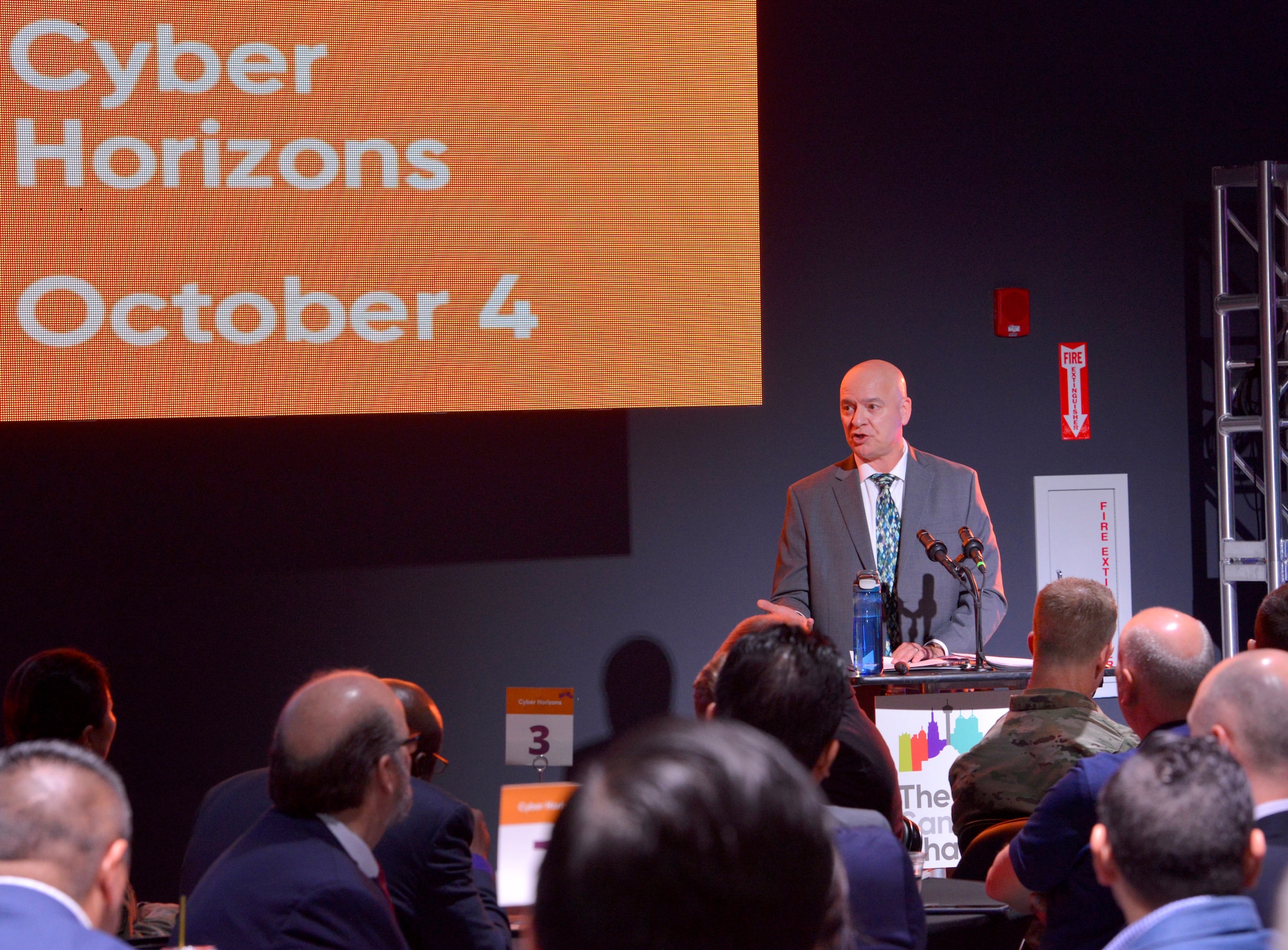 16th Air Force technical director speaks to more than 100 attendees about cyber threats at Cyber Horizons event.