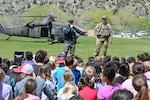 The Colorado Joint Counter Drug Task Force lands a UH-60 Black Hawk helicopter at a school on the Western Slope in Colorado to share about the importance of drug-free living and making positive choices with Colorado youth during Red Ribbon Week, April 25-May 5, 2022. The CONG partnered with the Drug Enforcement Administration to deliver a message about the importance of drug-free living and making positive choices.  (U.S. Army National Guard photo by Air Force 1st Lt. Katherine Lee)