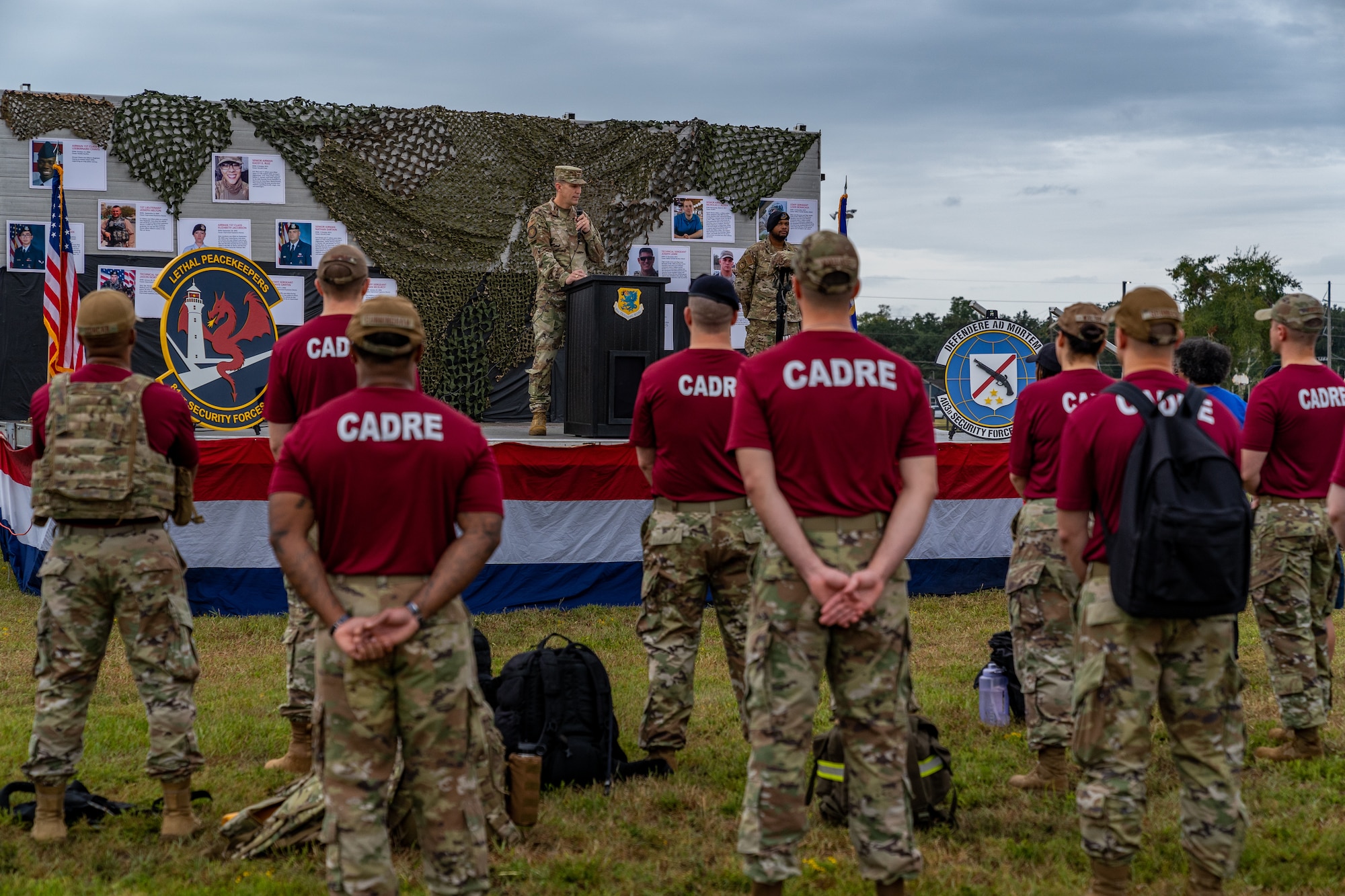 U.S. Air Force Col. Billy Pope Jr., 81st Training Wing commander, gives opening remarks before the 2023 Fallen Defender Ruck at Keesler Air Force Base, Mississippi, Oct. 6, 2023.