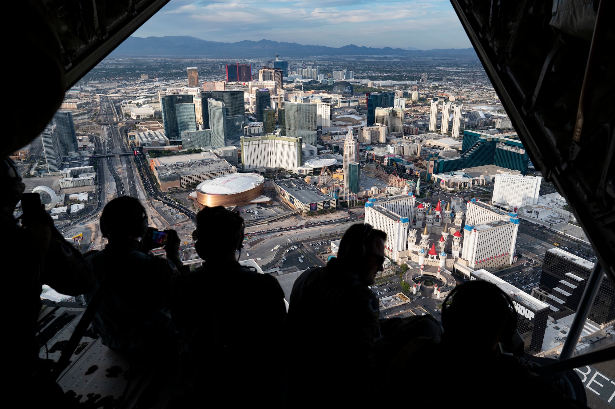 U.S. Air Force Airmen from the 34th Weapons Squadron fly over Las Vegas, Nevada, Oct. 9, 2023