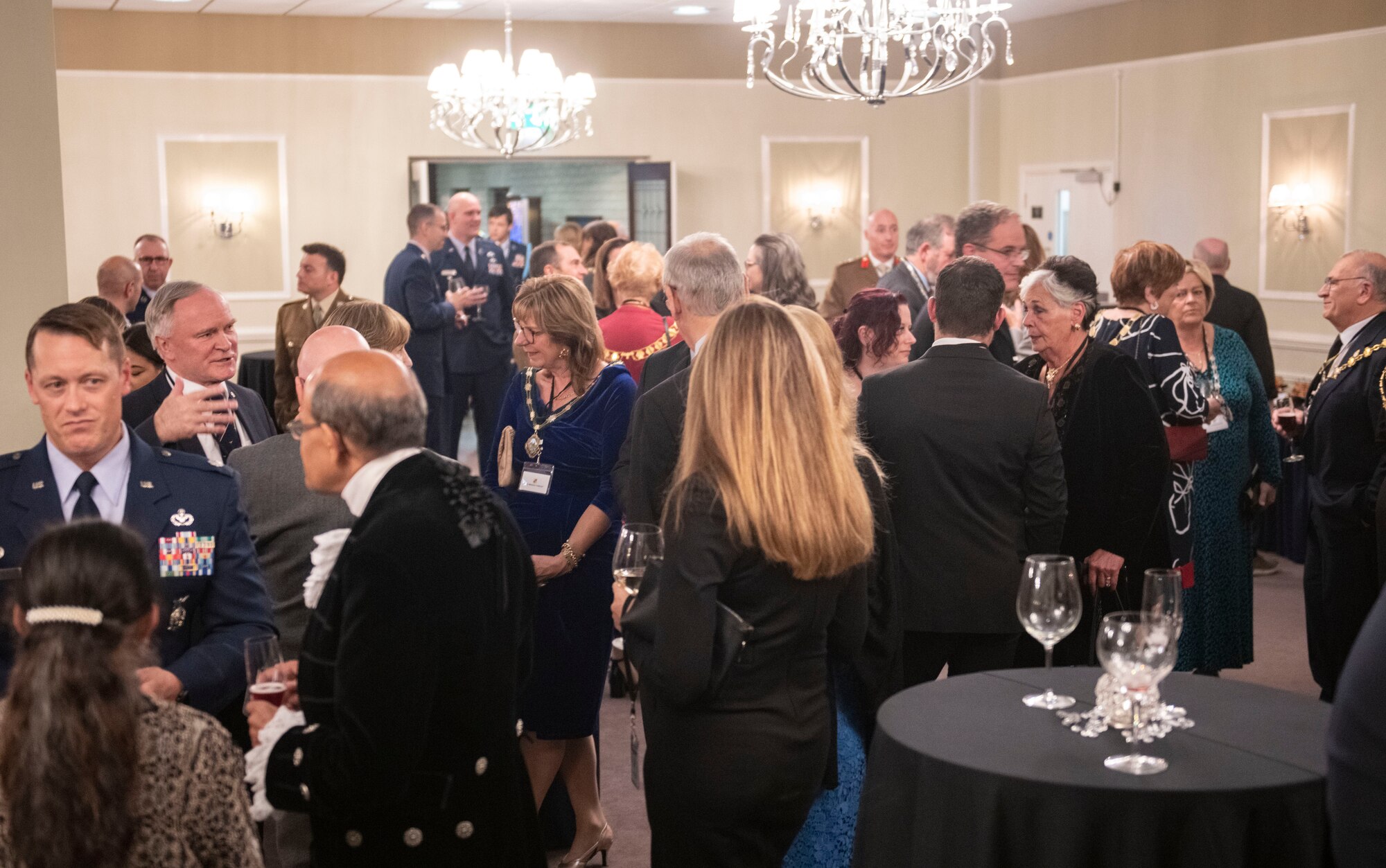 Members of the 501st Combat Support Wing and local civic leaders gather together for a reception at RAF Alconbury
