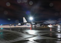A B-52H Stratofortress assigned to the 23rd Bomb Squadron idles on the flight line at Minot Air Force Base, North Dakota, Oct. 3, 2023. The B-52 is a long-range heavy bomber with global precision strike capabilities. (U.S. Air Force photo by Airman 1st Class Kyle Wilson)