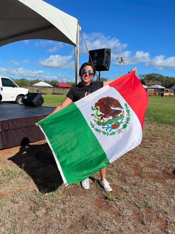 Sandra Perez with flag of Mexico