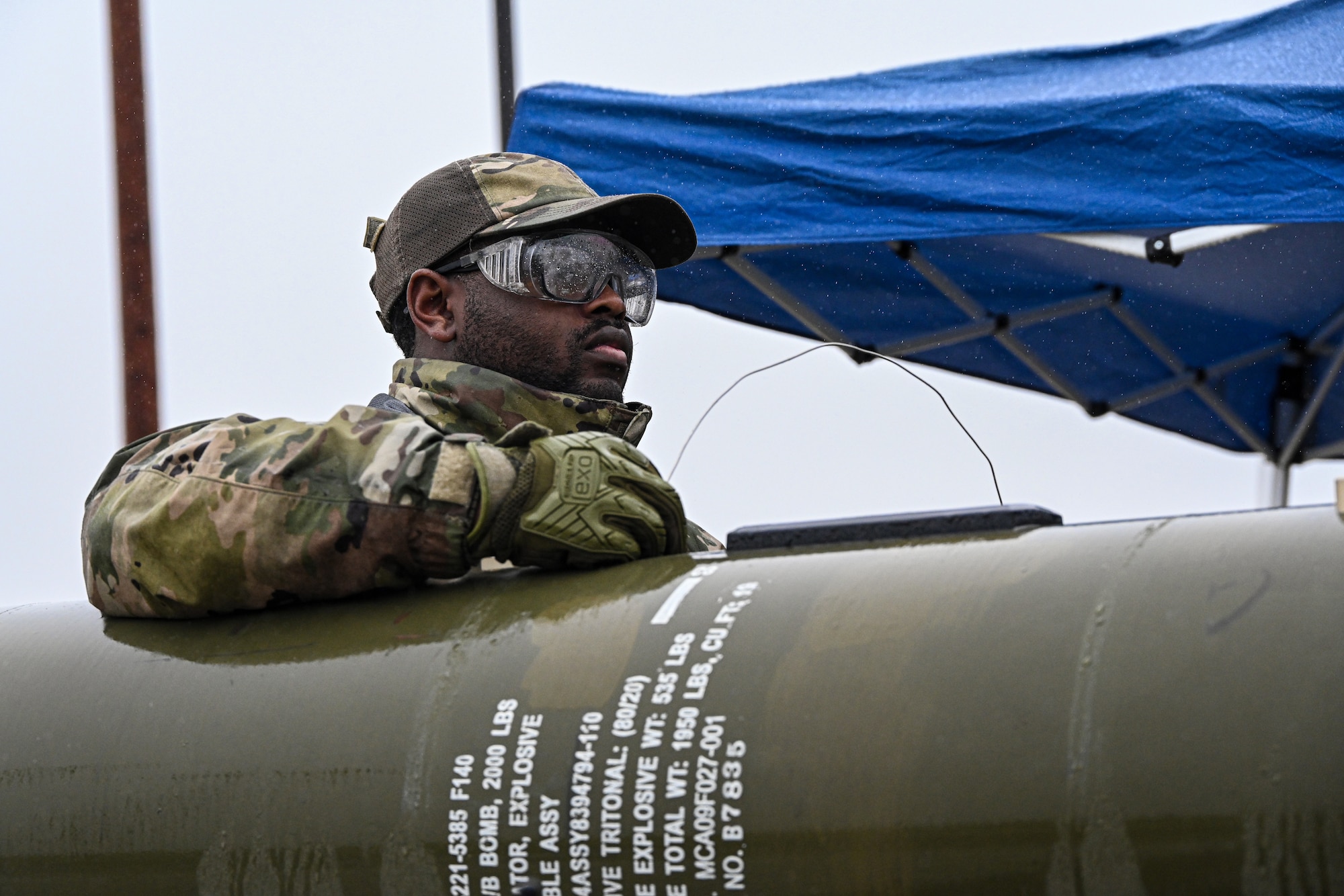 Senior Airman Joshua Diaz-Thomas, 5th Munitions Squadron armament technician, builds a BLU-109 ordnance during Operation Tundra Swan at Minot Air Force Base, North Dakota, Oct. 3, 2023. The BLU-109 warhead is a hard target penetrator ordnance weighing approximately 2,000 pounds, intended to be used against bunkers, aircraft shelters and reinforced concrete structures. (U.S. Air Force photo by Airman 1st Class Alyssa Bankston)