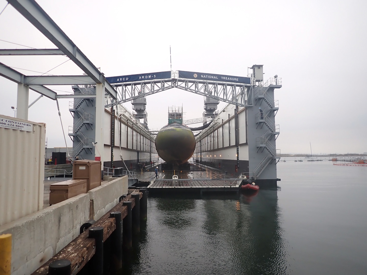 USS Scranton (SSN 756) begins an eight-month availability Aug. 23, 2023, inside a floating dry dock at Naval Base Point Loma in San Diego. Between 400 and 500 PSNS & IMF personnel are assisting with the availability. (U.S. Navy photo by Sheri Vollmuth)